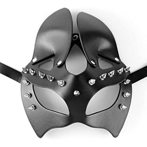 Black leather fetish masquerade face mask slave bondage BDSM costume cosplay - Picture 5 of 5